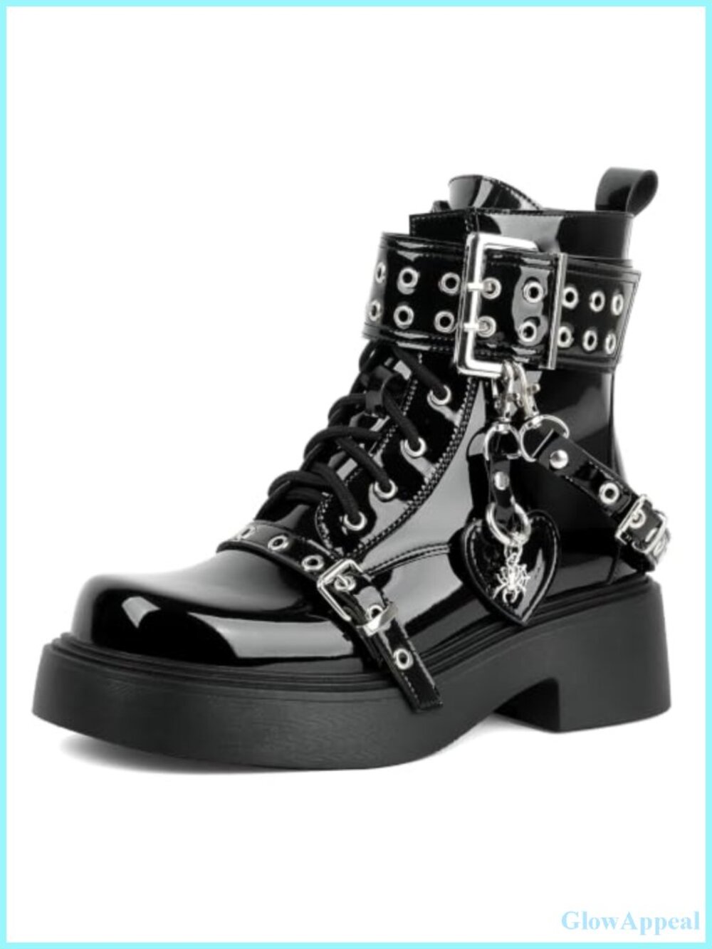 Goth Platform Ankle Boots Chunky Heel Lace Up PU Leather